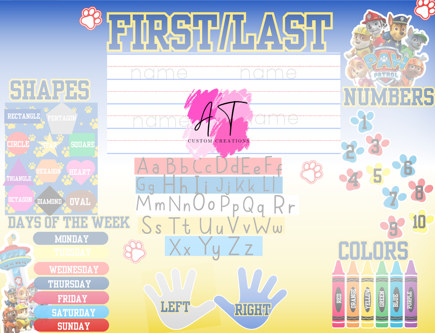 Kids character themed learning table TEMPLATES